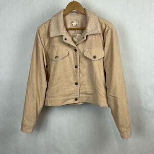 NEW Hem & Thread Corduroy Sherpa Trucker Jacket Sz Large Tan Beige Snap Button